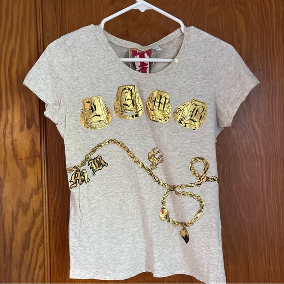 L.A.M.B. Vintage Gwen Stefani Love Angel Music, Baby T Shirt Y2K Gold Chain RARE - Picture 1 of 14